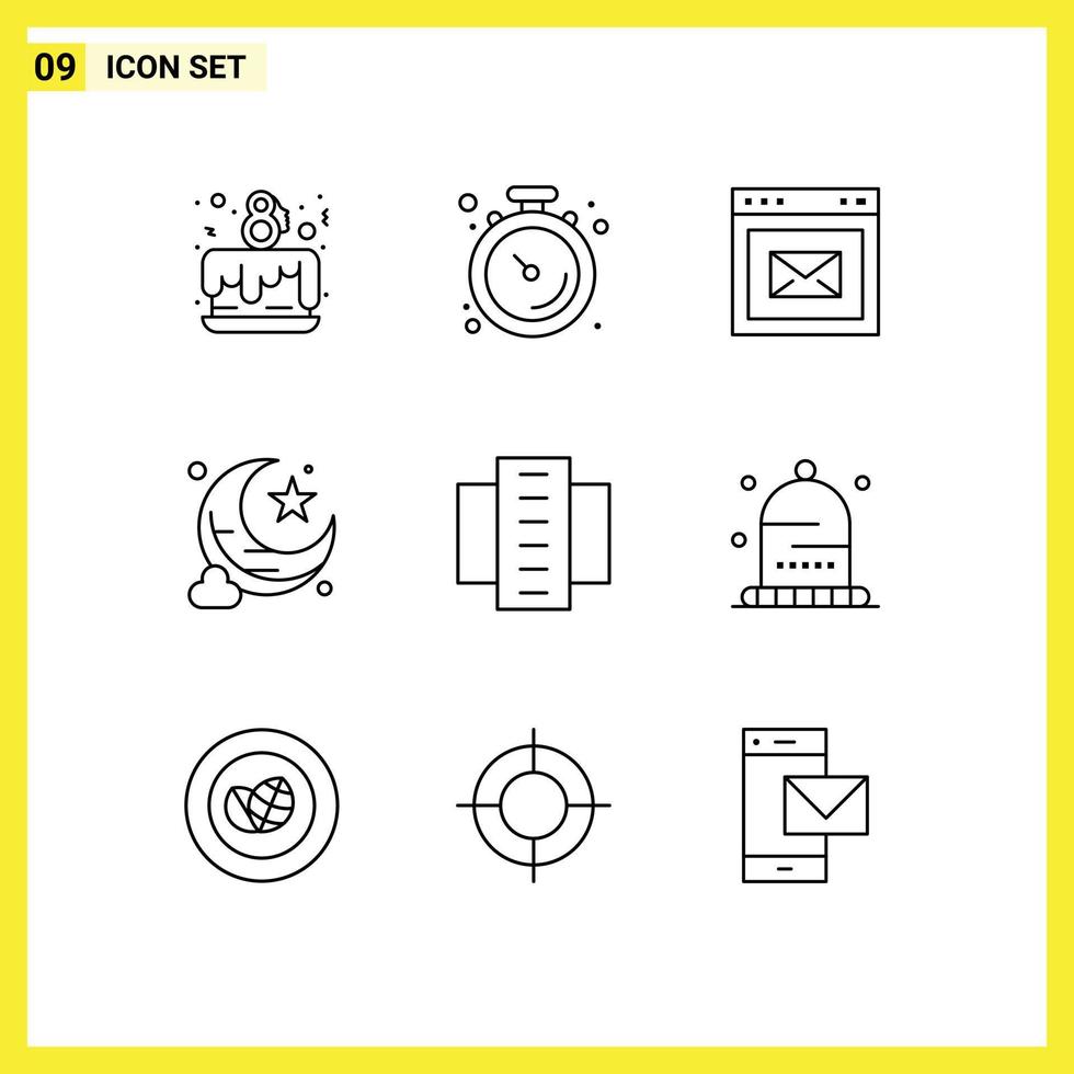 Set of 9 Modern UI Icons Symbols Signs for city building apartments browser star moon Editable Vector Design Elements
