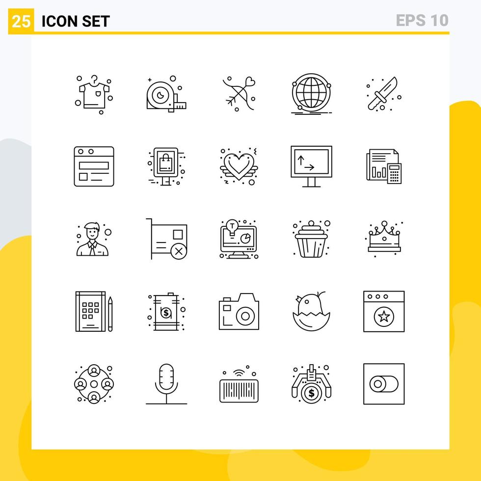 Set of 25 Vector Lines on Grid for camping network archery internet data Editable Vector Design Elements