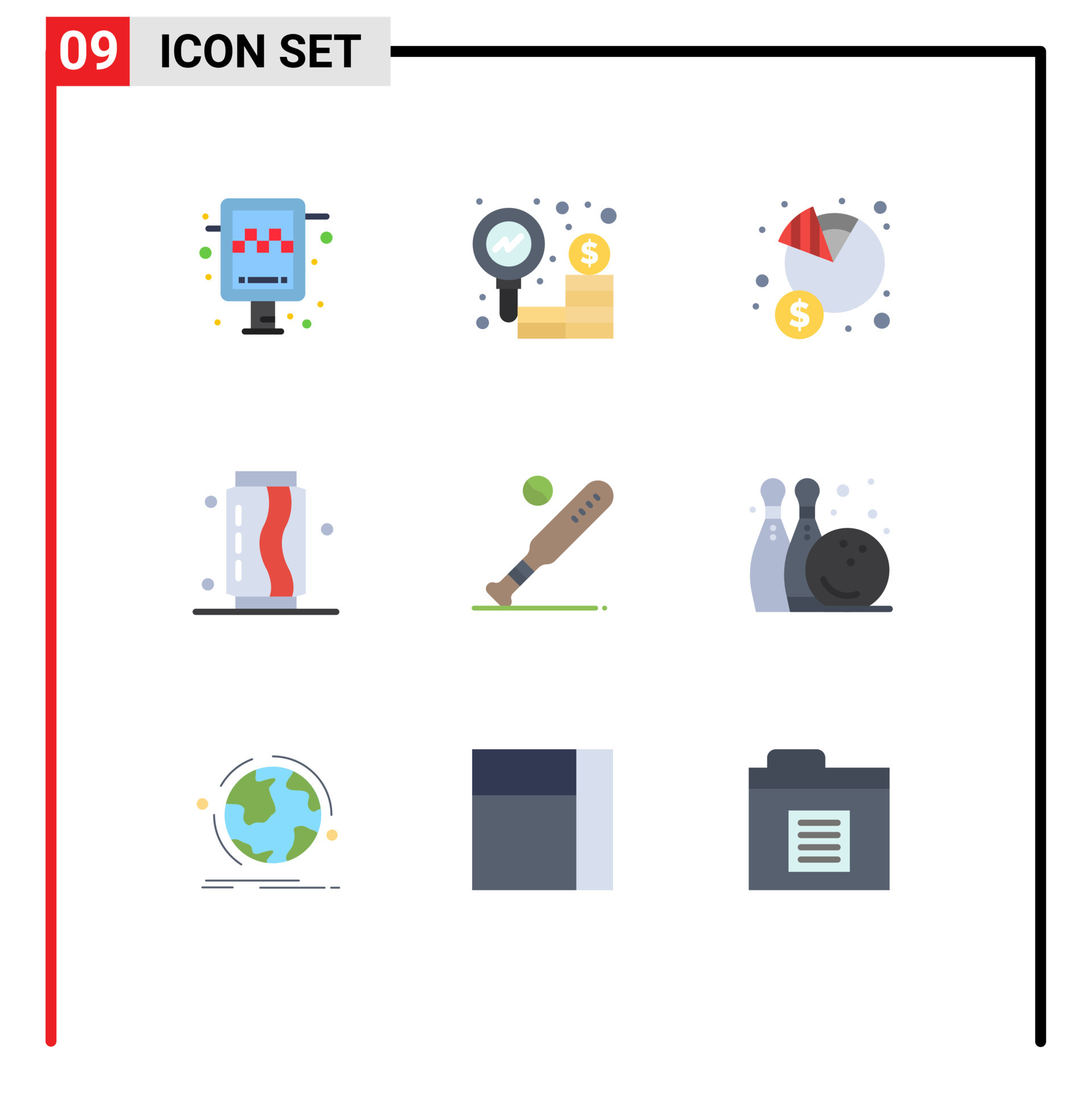 Flat Color Pack of 9 Universal Symbols of soda fast economy drink money