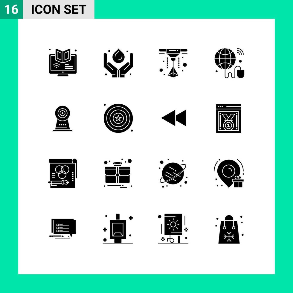 16 User Interface Solid Glyph Pack of modern Signs and Symbols of camera wifi medicine iot printer Editable Vector Design Elements