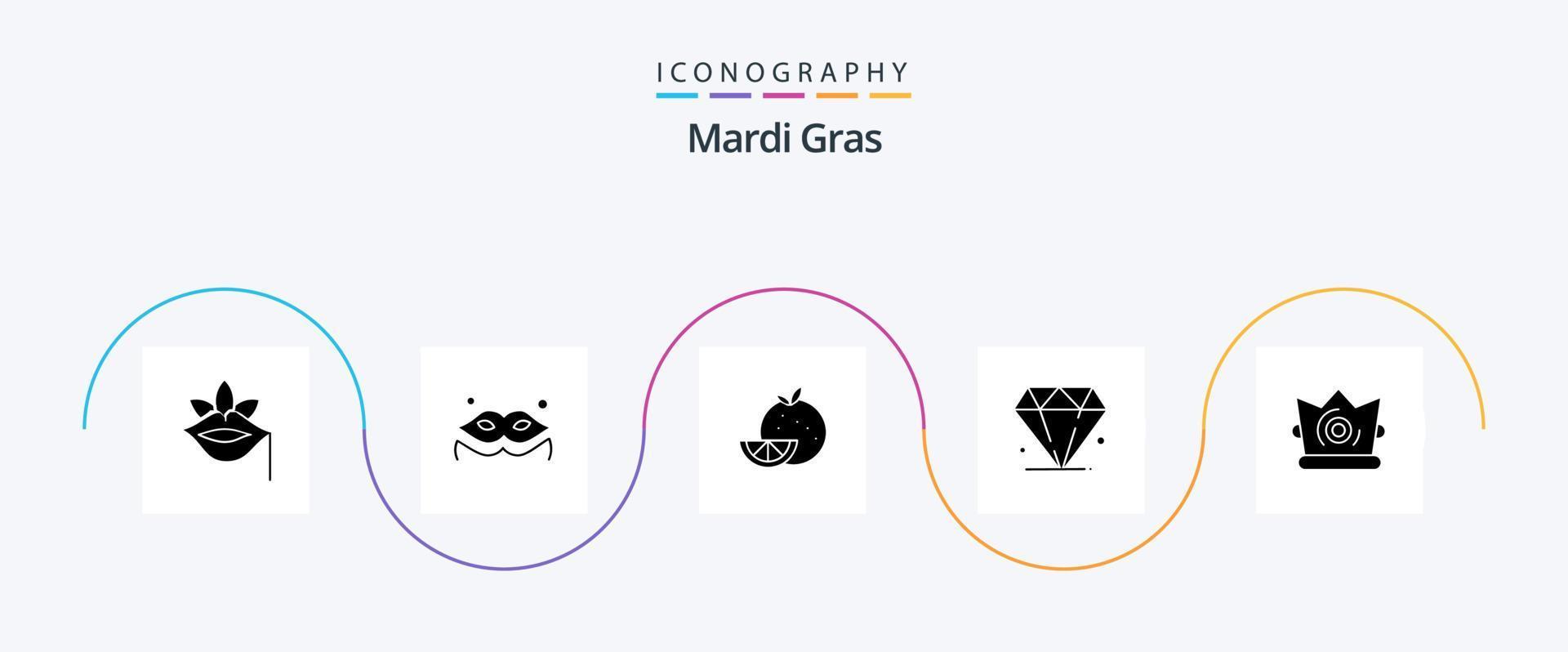 Mardi Gras Glyph 5 Icon Pack Including king. best. orange. mardi gras. diamond vector