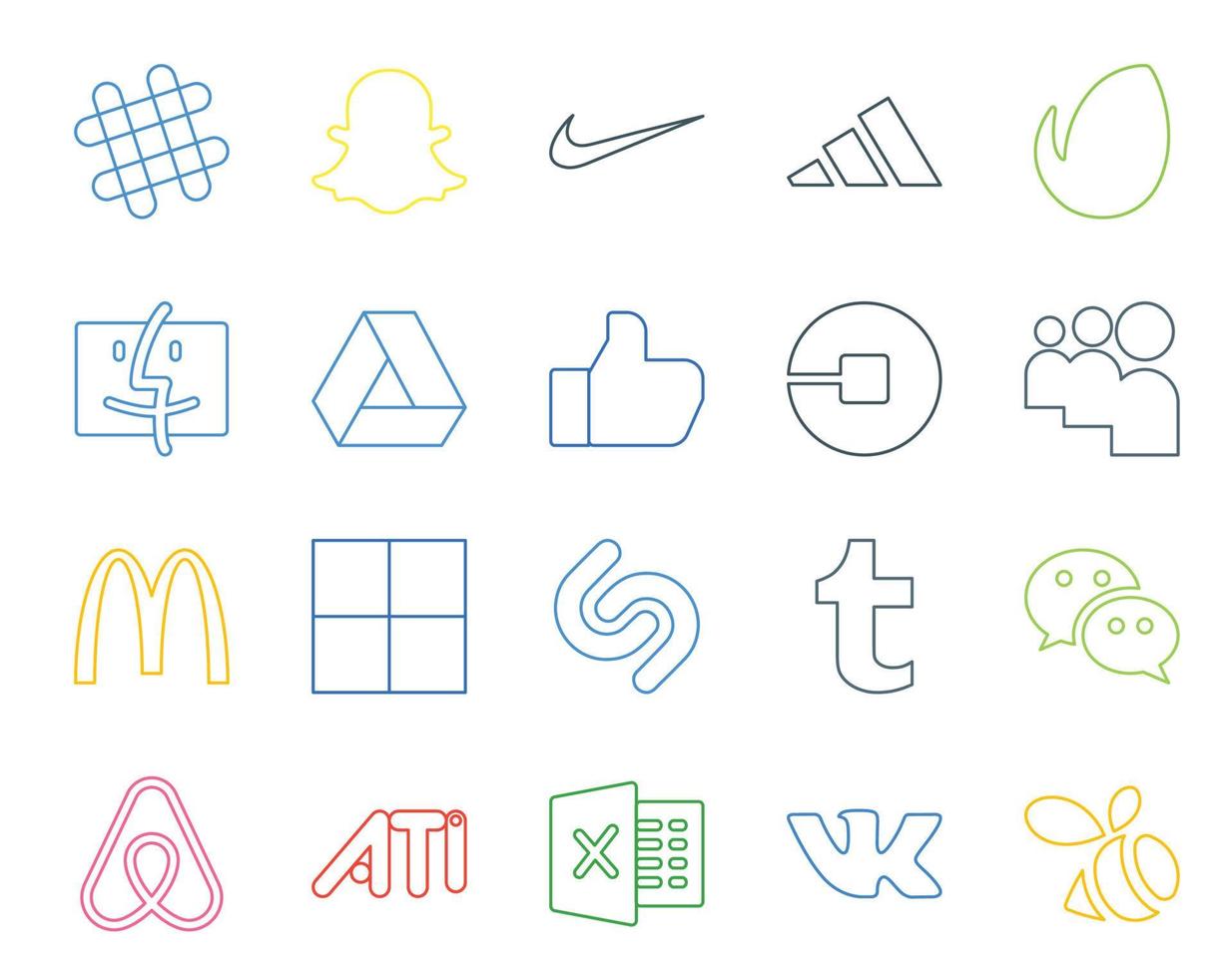 20 Social Media Icon Pack Including wechat shazam like delicious myspace vector