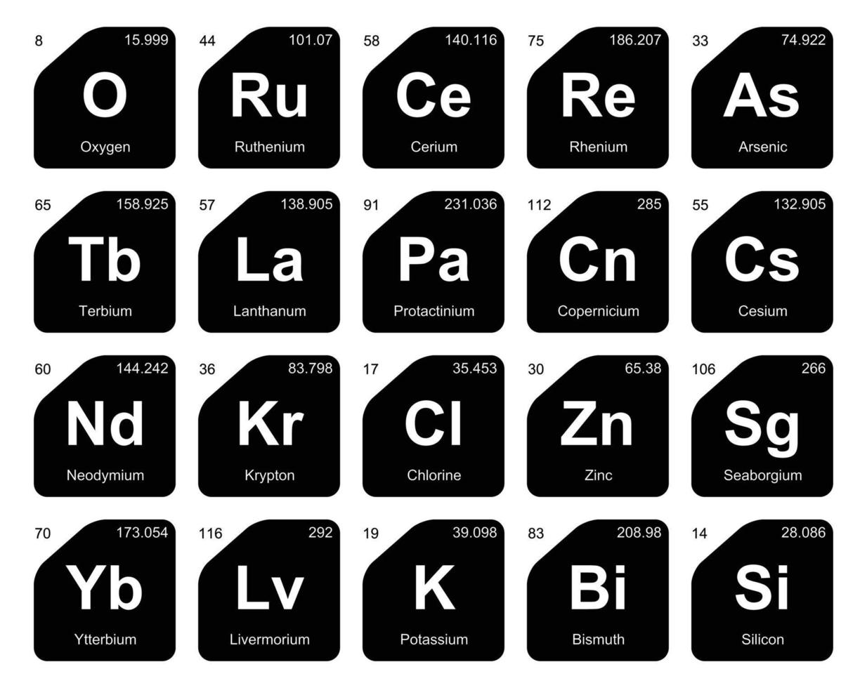 diseño de paquete de iconos de 20 tablas preiodicas de los elementos vector