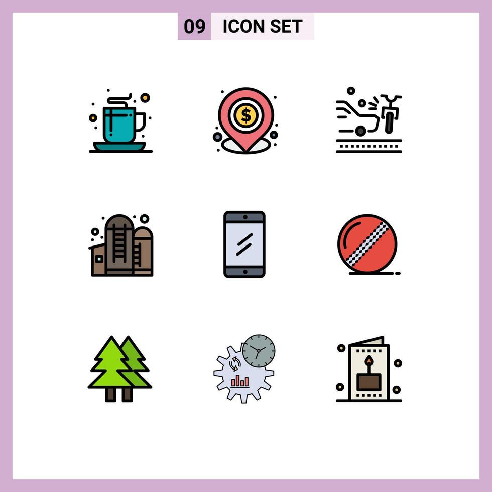 conjunto de 9 iconos de interfaz de usuario modernos signos de símbolos para elementos de diseño de vector editables de choque de contenedor de ubicación de grano móvil