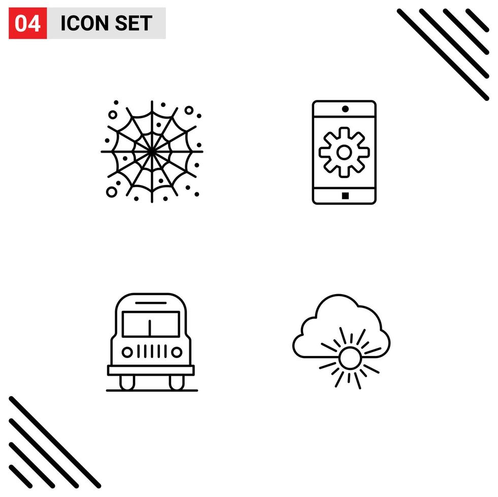 Mobile Interface Line Set of 4 Pictograms of halloween travel scary mobile application cloud Editable Vector Design Elements