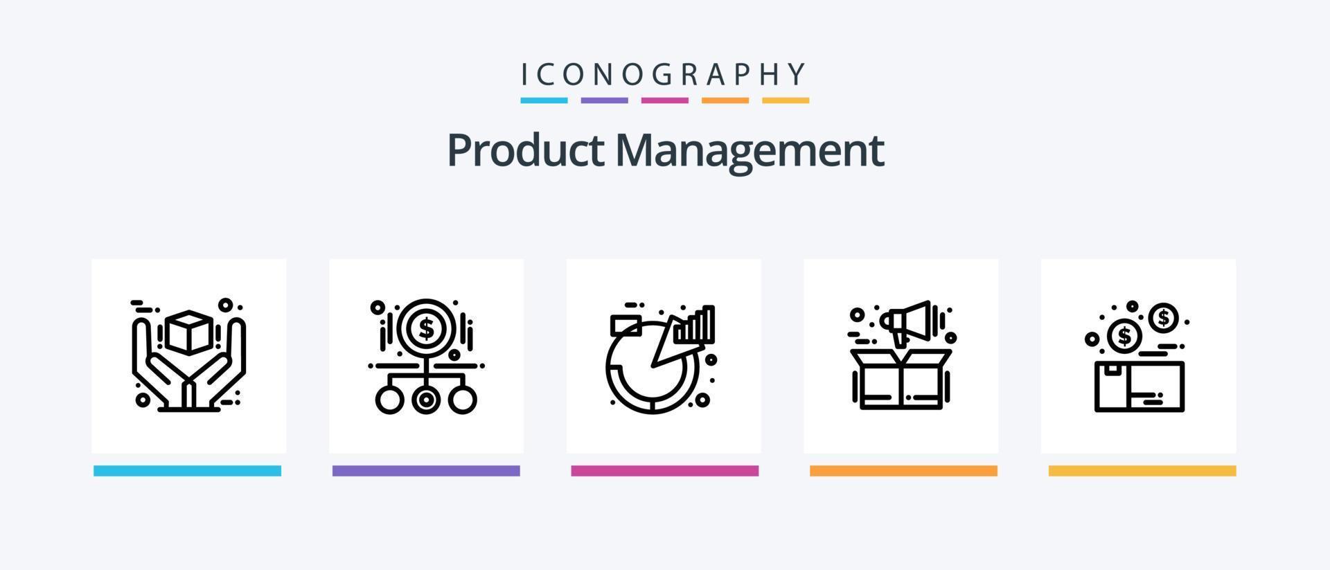 paquete de iconos de la línea 5 de gestión de productos que incluye el producto. excelente. bar. mejor. etapas. diseño de iconos creativos vector