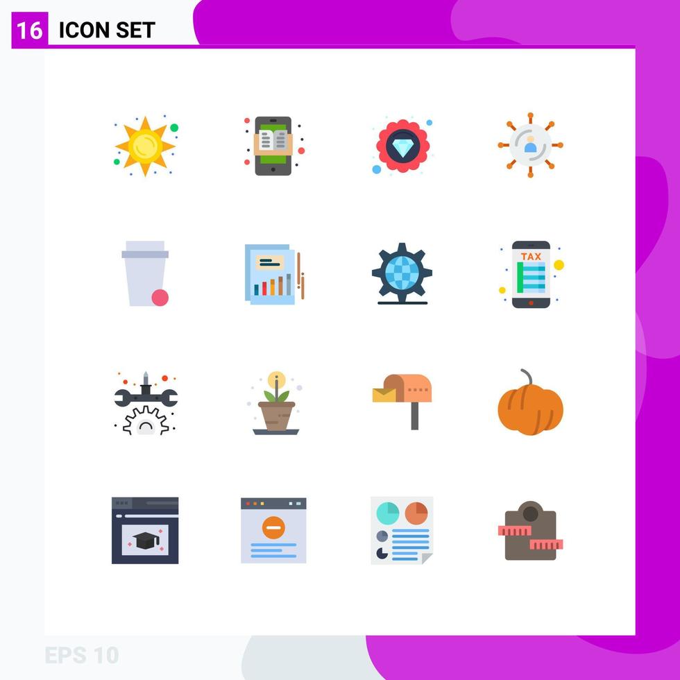 16 Universal Flat Color Signs Symbols of glass network learning media internet Editable Pack of Creative Vector Design Elements