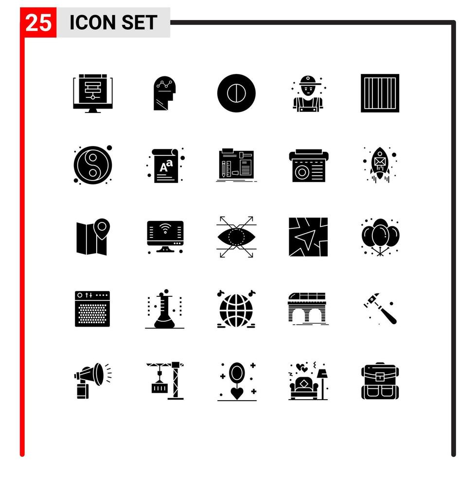 conjunto de pictogramas de 25 glifos sólidos simples de plomería persona hombre símbolos mecánicos elementos de diseño vectorial editables vector