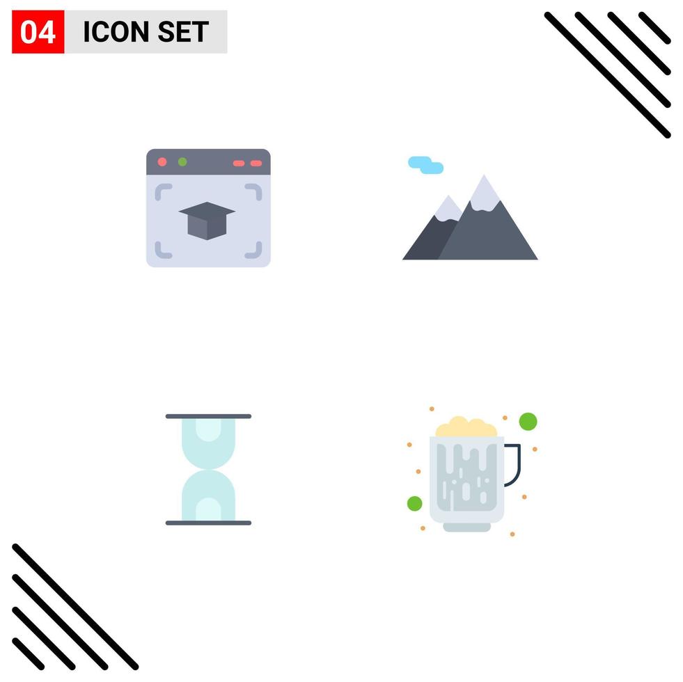 conjunto de iconos planos de interfaz móvil de 4 pictogramas de carga web montañas de graduación cerveza elementos de diseño vectorial editables vector