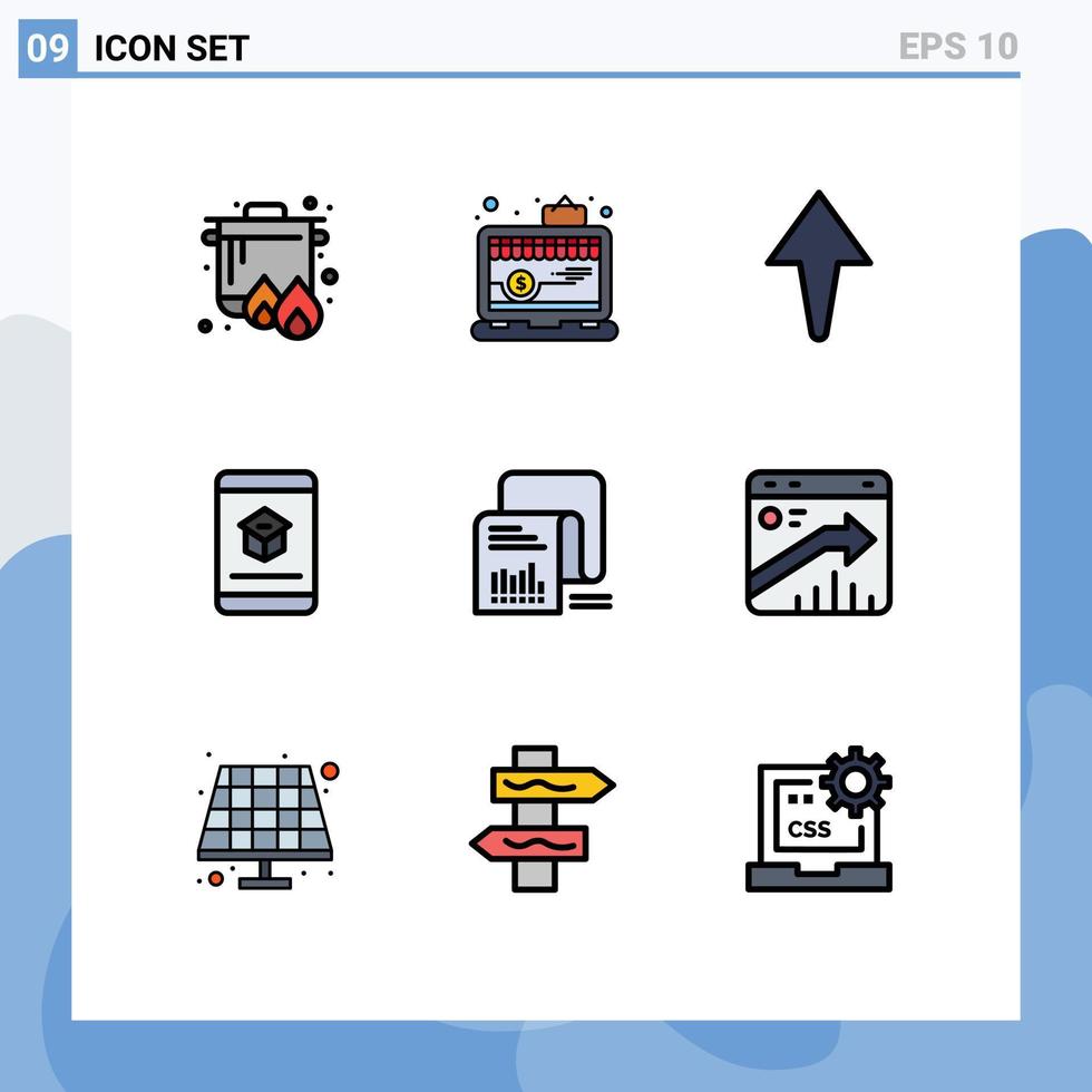 Group of 9 Modern Filledline Flat Colors Set for documents checklist arrow learning education Editable Vector Design Elements