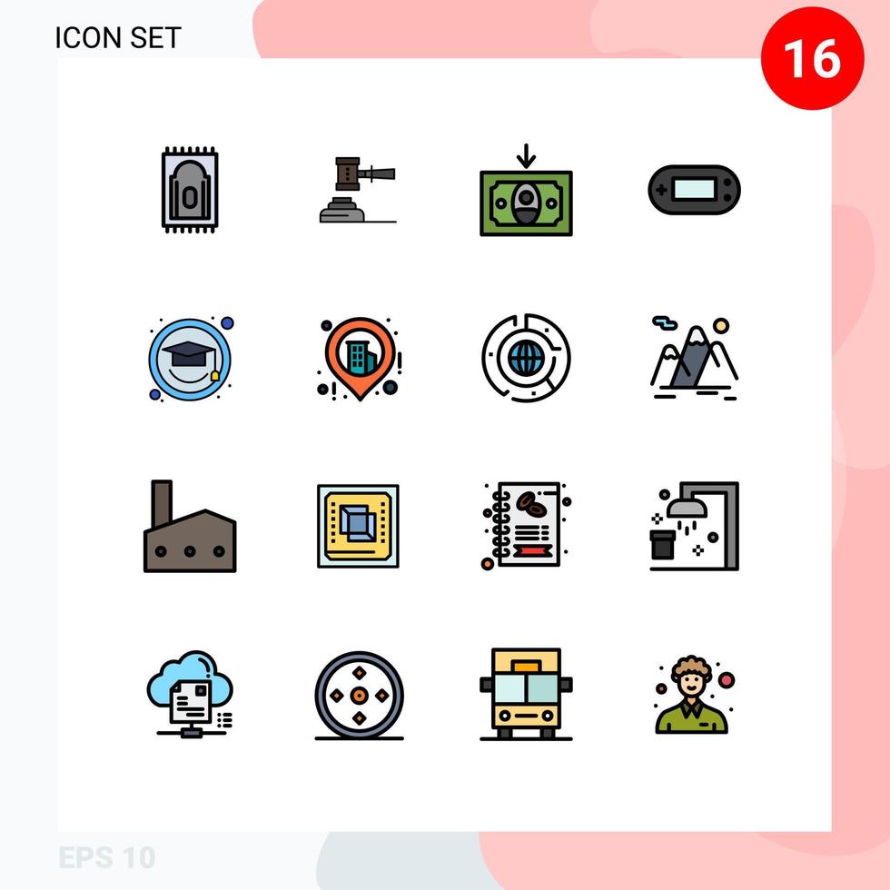 Universal Icon Symbols Group of 16 Modern Flat Color Filled Lines of psp games hammer console cashing Editable Creative Vector Design Elements
