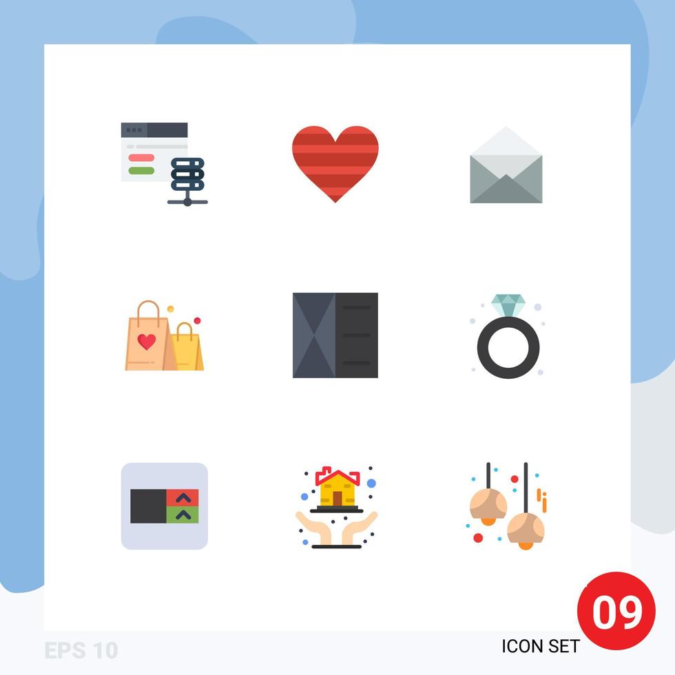 Modern Set of 9 Flat Colors and symbols such as accessories heart report love open Editable Vector Design Elements