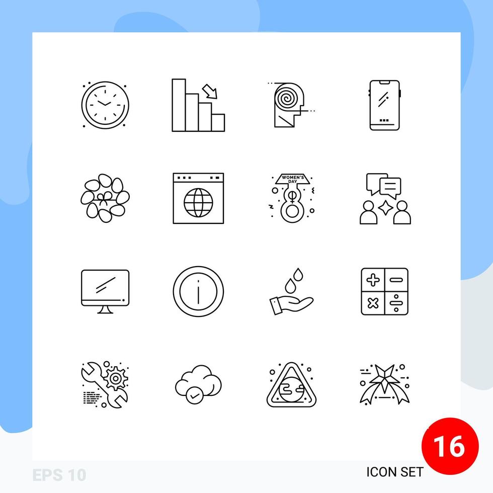 Set of 16 Vector Outlines on Grid for android smart phone finance phone learning Editable Vector Design Elements