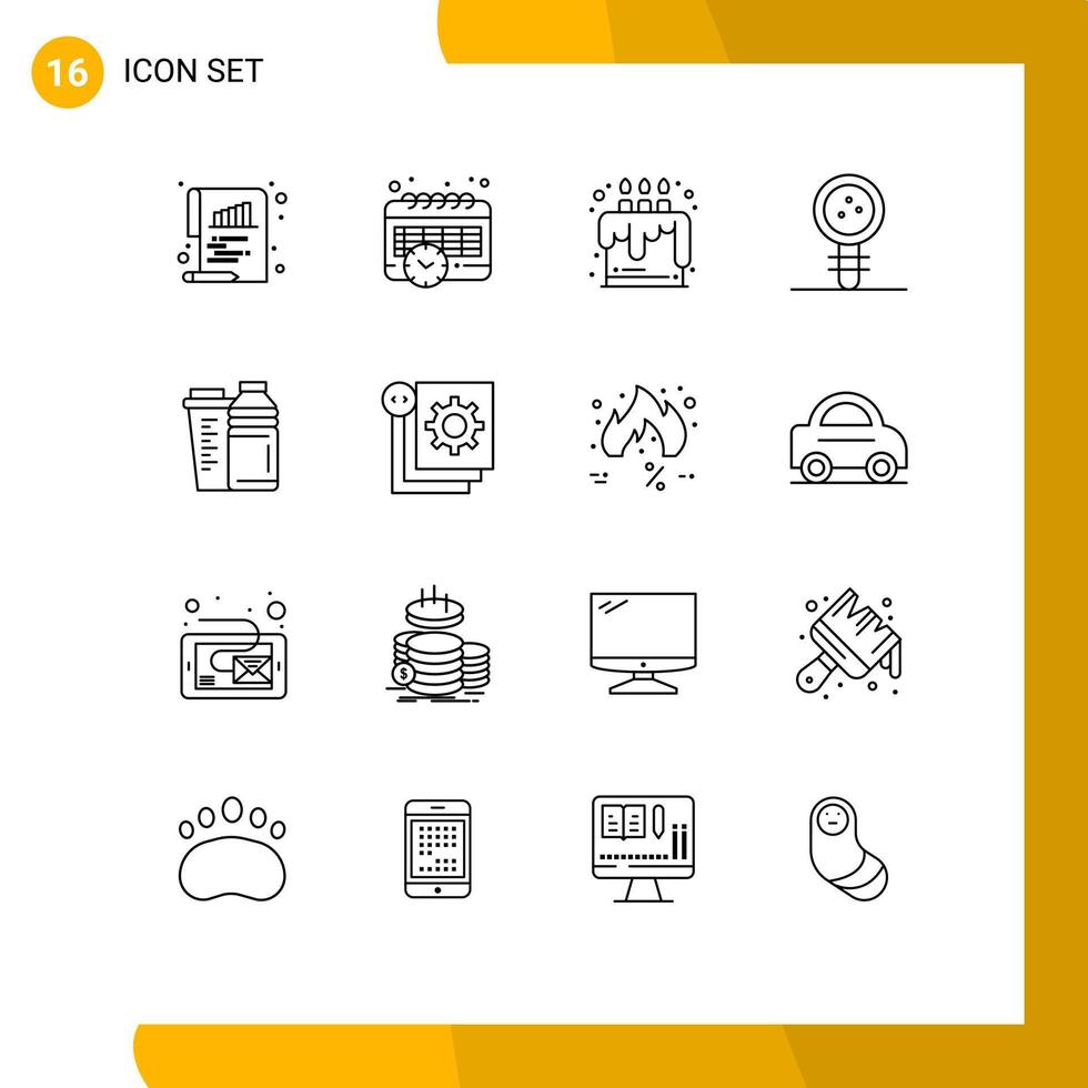 Set of 16 Vector Outlines on Grid for drink learning candle laboratory education Editable Vector Design Elements