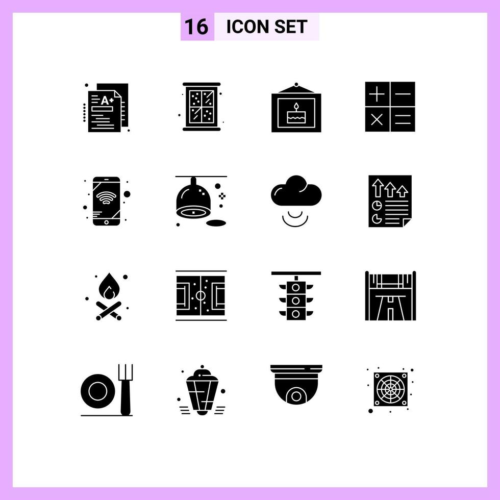 16 Universal Solid Glyphs Set for Web and Mobile Applications wifi mobile birthday mini calculator Editable Vector Design Elements