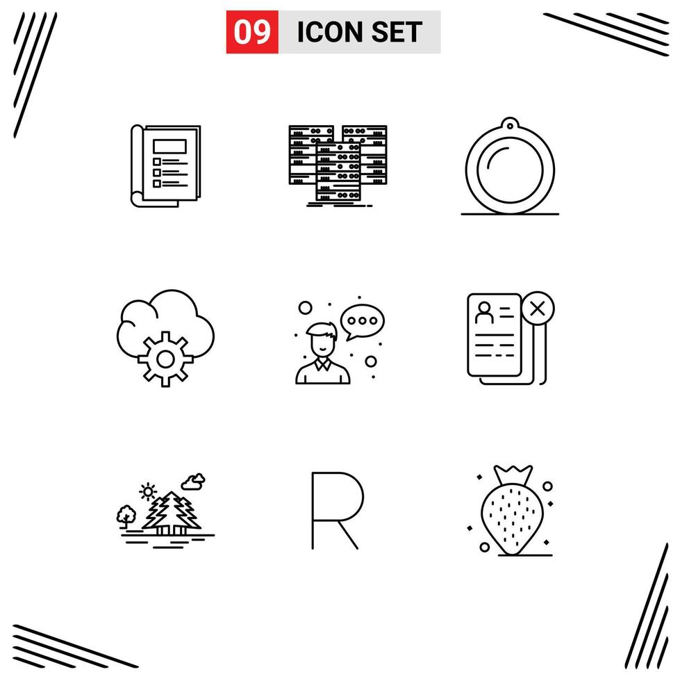 9 User Interface Outline Pack of modern Signs and Symbols of employee data server control window Editable Vector Design Elements