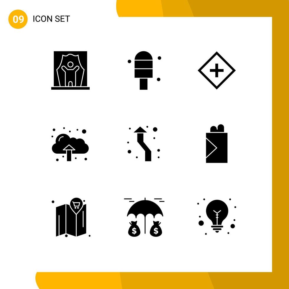 Modern Set of 9 Solid Glyphs Pictograph of up arrow help upload cloud Editable Vector Design Elements