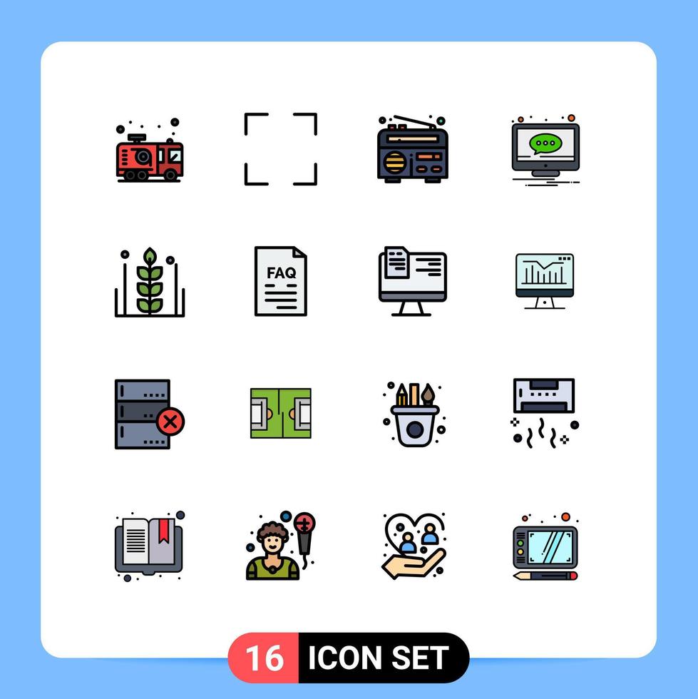 Editable Vector Line Pack of 16 Simple Flat Color Filled Lines of food screen frequency notification comment Editable Creative Vector Design Elements