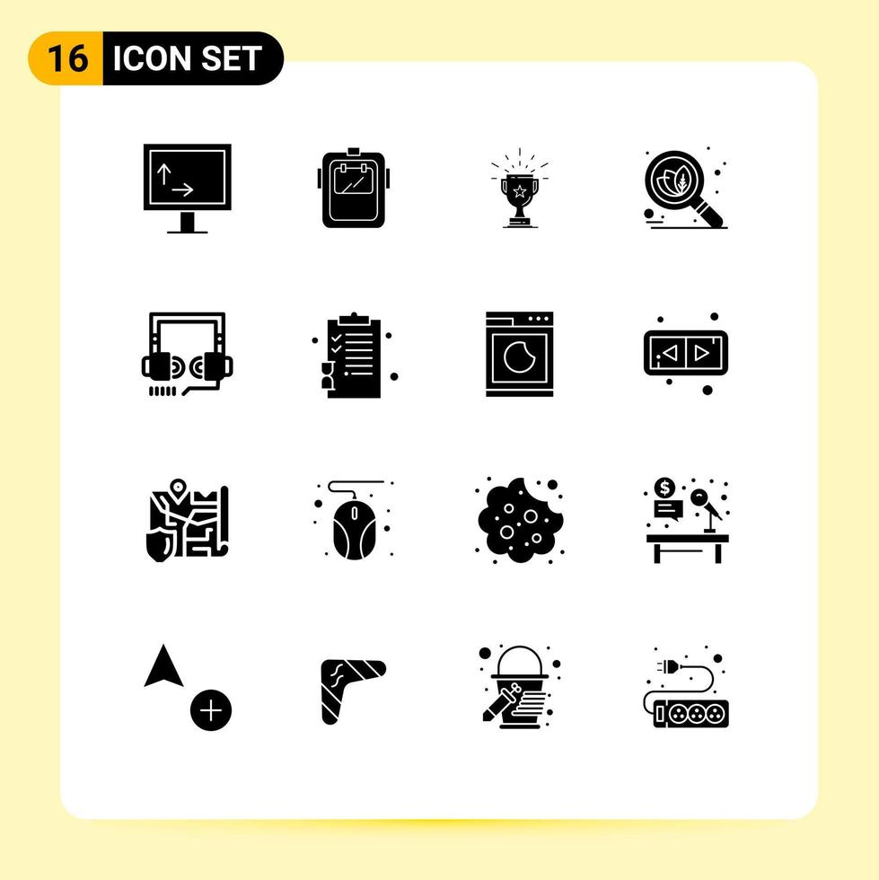 Mobile Interface Solid Glyph Set of 16 Pictograms of seo organic trophy winner prize Editable Vector Design Elements