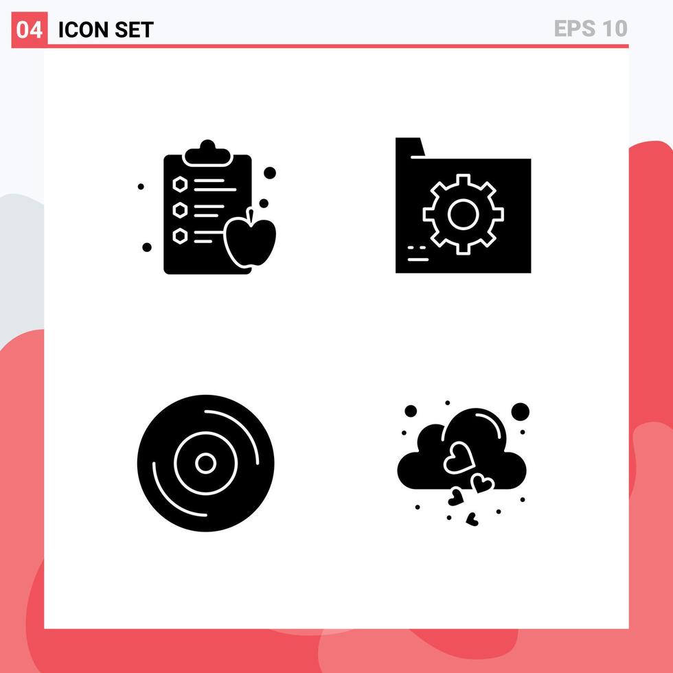 Modern Set of 4 Solid Glyphs Pictograph of apple dj connect document cloud Editable Vector Design Elements