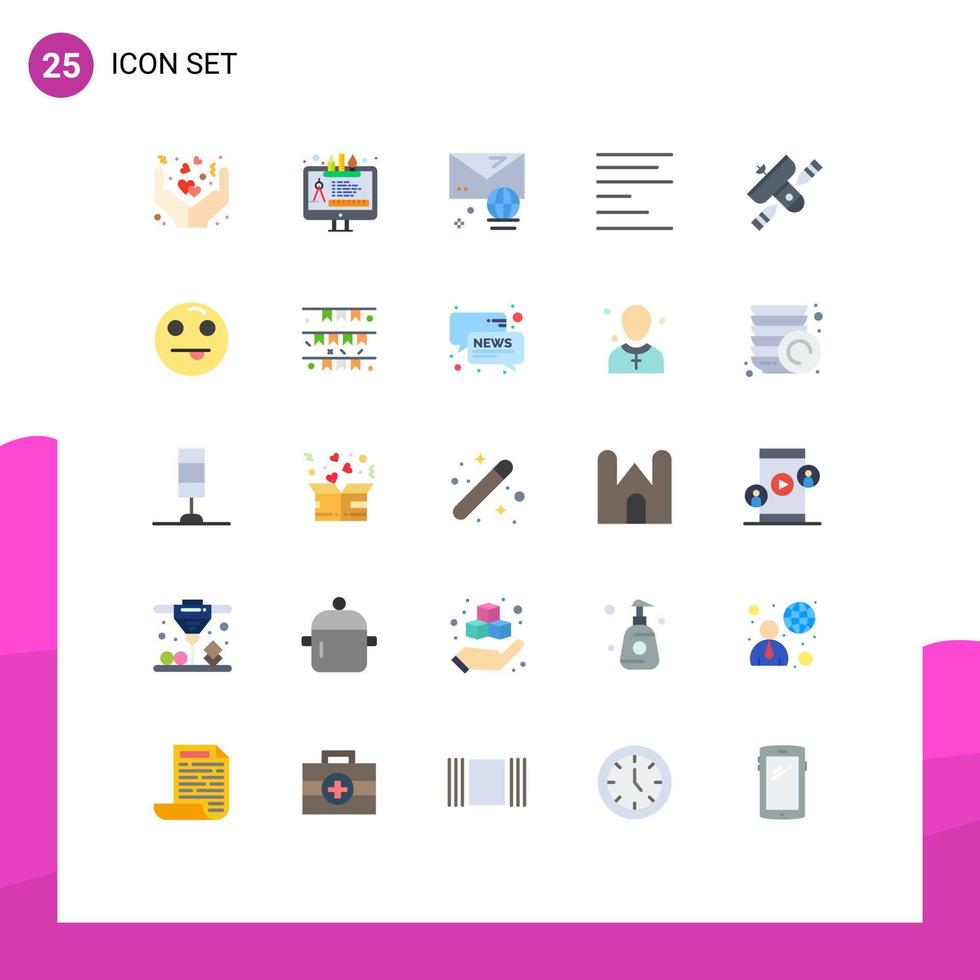 Pictogram Set of 25 Simple Flat Colors of radio broadcast account text align Editable Vector Design Elements