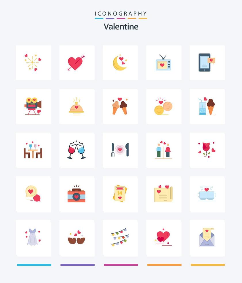 creativo paquete de iconos planos de san valentín 25 como la luna. día. corazón. san valentin enamorado vector