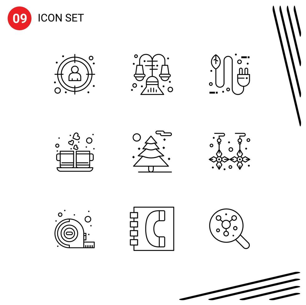 Outline Pack of 9 Universal Symbols of drink heart lamp coffee electricity Editable Vector Design Elements