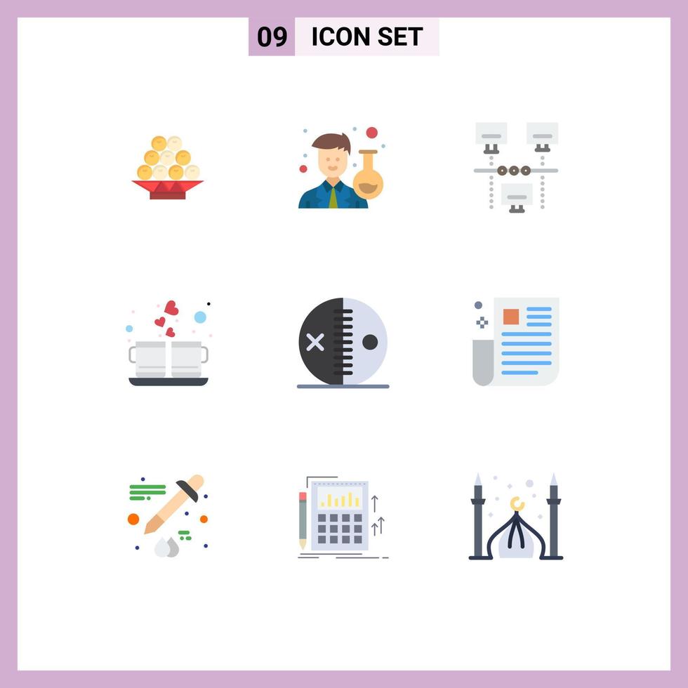 Group of 9 Modern Flat Colors Set for costume drink connection love coffee Editable Vector Design Elements