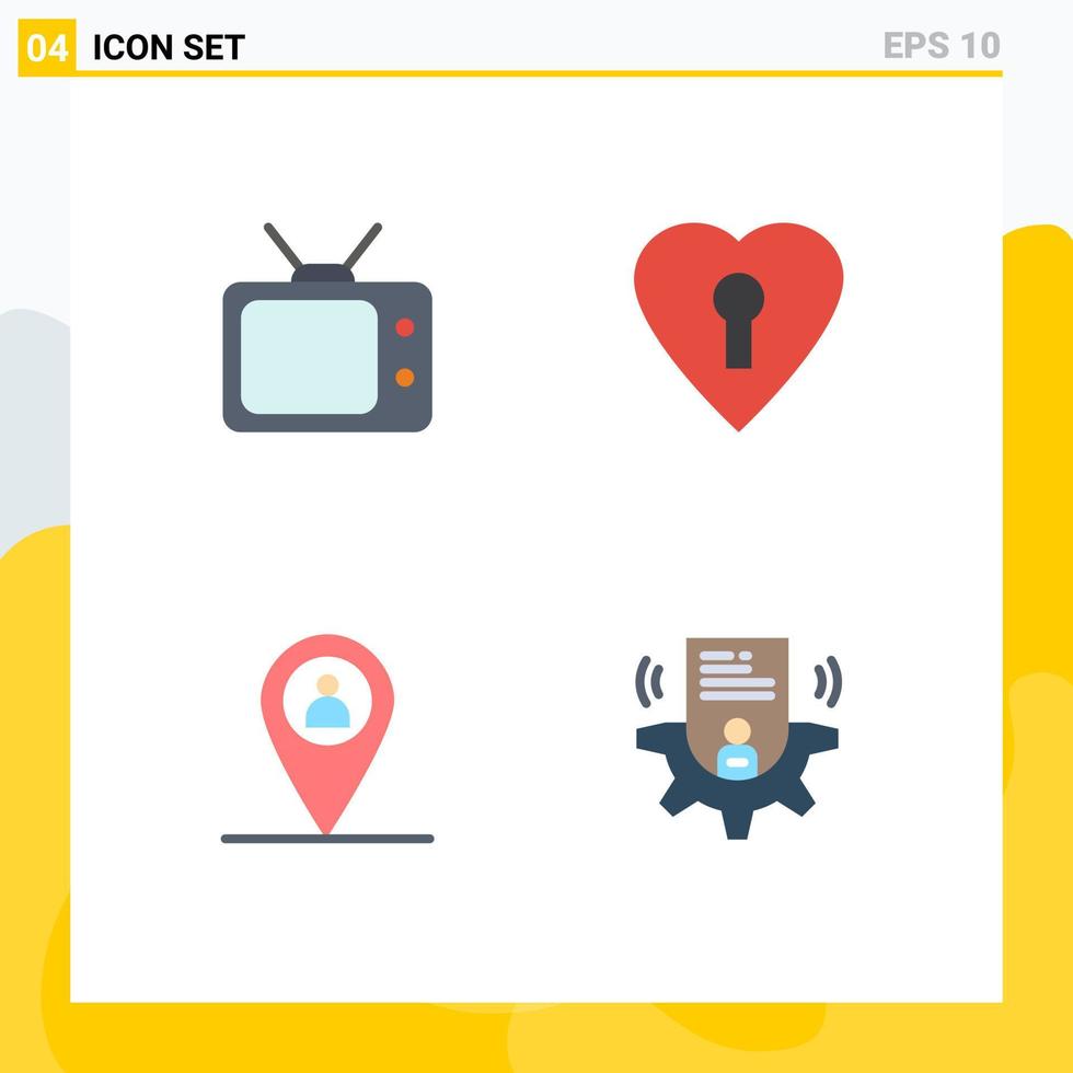 4 Flat Icon concept for Websites Mobile and Apps television setting heart location profile Editable Vector Design Elements