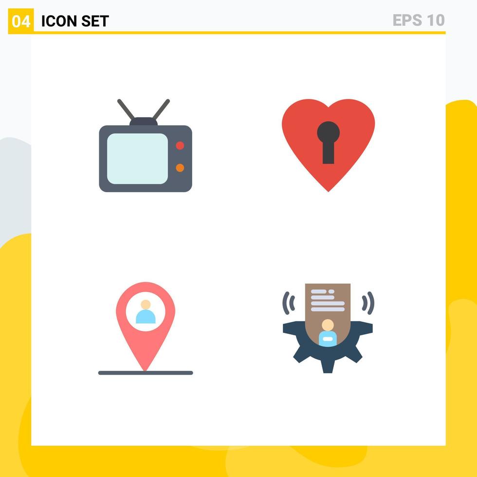 4 concepto de icono plano para sitios web móviles y aplicaciones configuración de televisión perfil de ubicación del corazón elementos de diseño vectorial editables vector