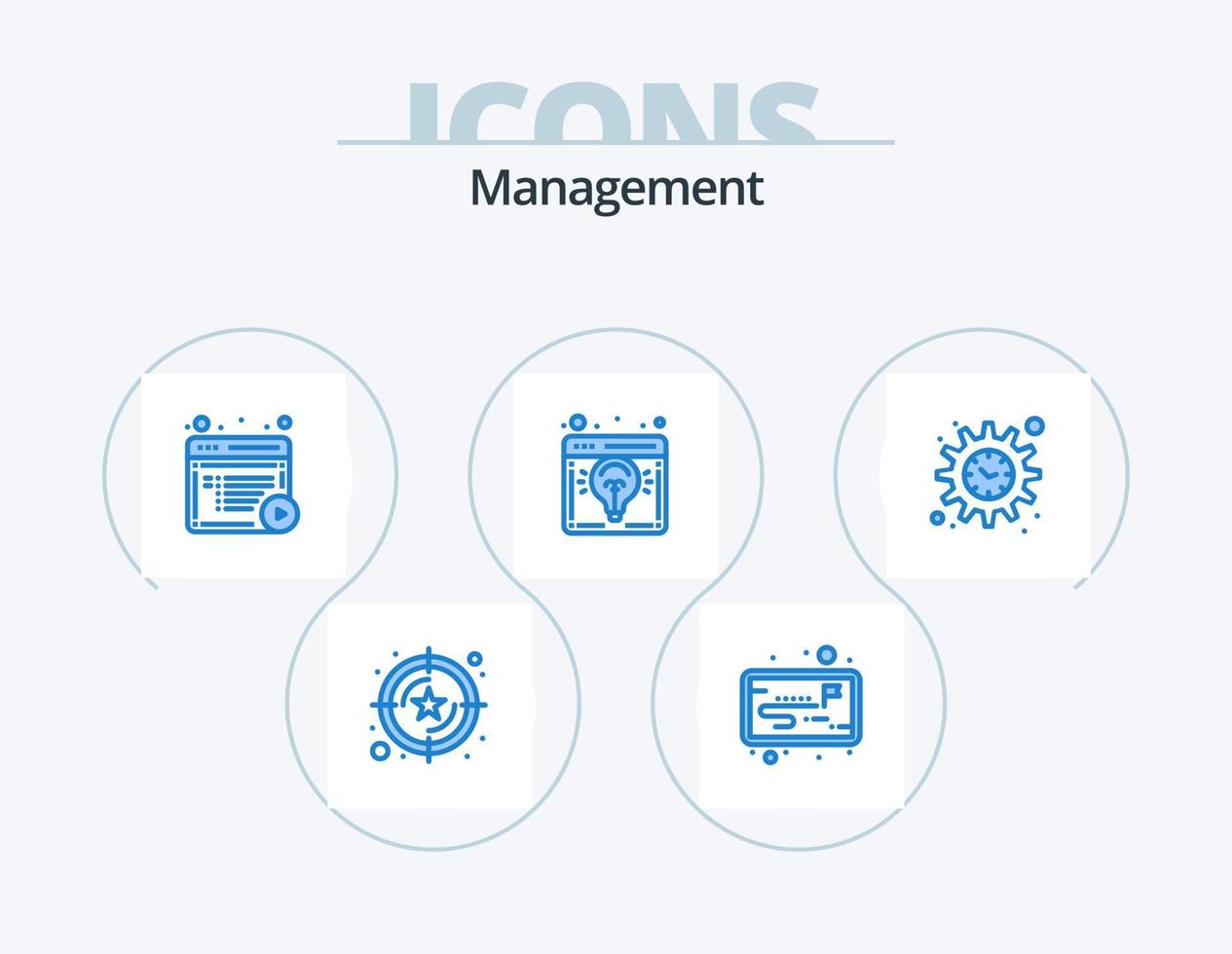 Management Blue Icon Pack 5 Icon Design. settings. light bulb. content. launch. business idea vector
