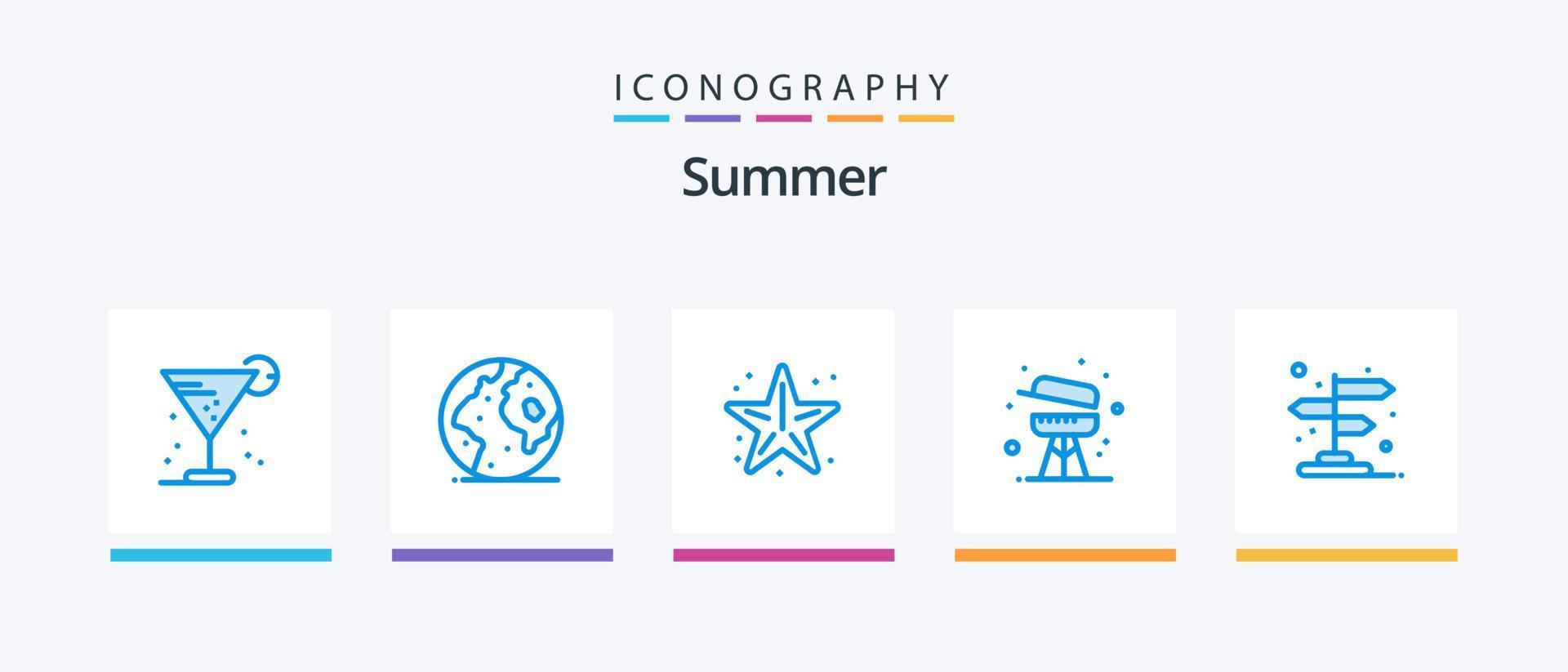 paquete de iconos de verano azul 5 que incluye equipo. parilla. planeta. estrella de mar. mar. diseño de iconos creativos vector