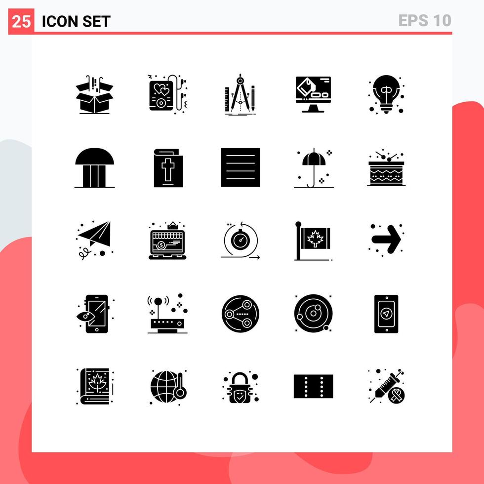 Modern Set of 25 Solid Glyphs and symbols such as big idea format build fill tool Editable Vector Design Elements