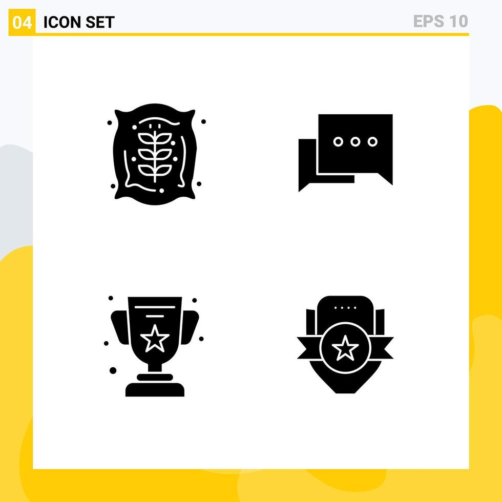 User Interface Pack of 4 Basic Solid Glyphs of agriculture champion farm comment badge Editable Vector Design Elements