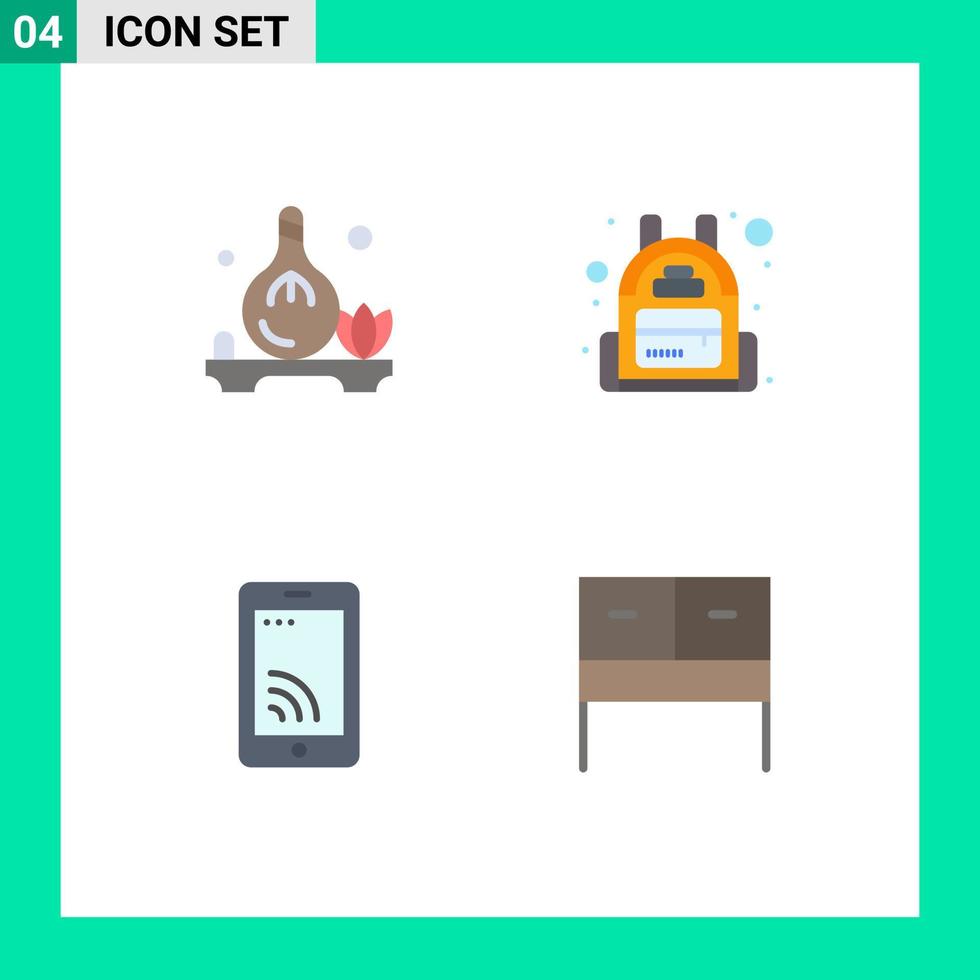 Modern Set of 4 Flat Icons and symbols such as herb wifi aroma travel desk Editable Vector Design Elements