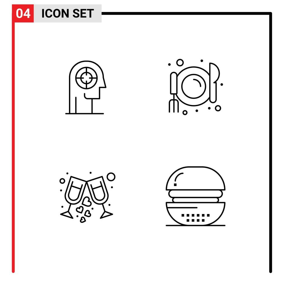 Line Pack of 4 Universal Symbols of arrow glass head diet party Editable Vector Design Elements