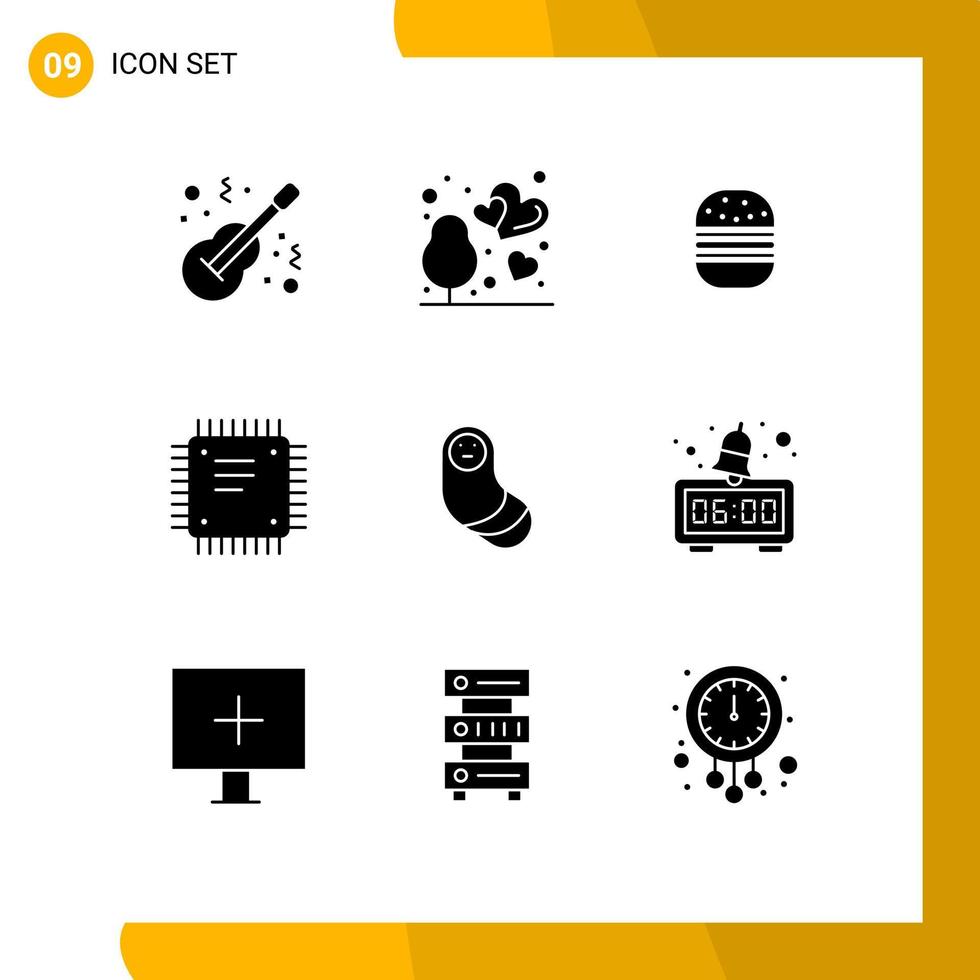 Group of 9 Solid Glyphs Signs and Symbols for processor cpu tree circuit board food Editable Vector Design Elements