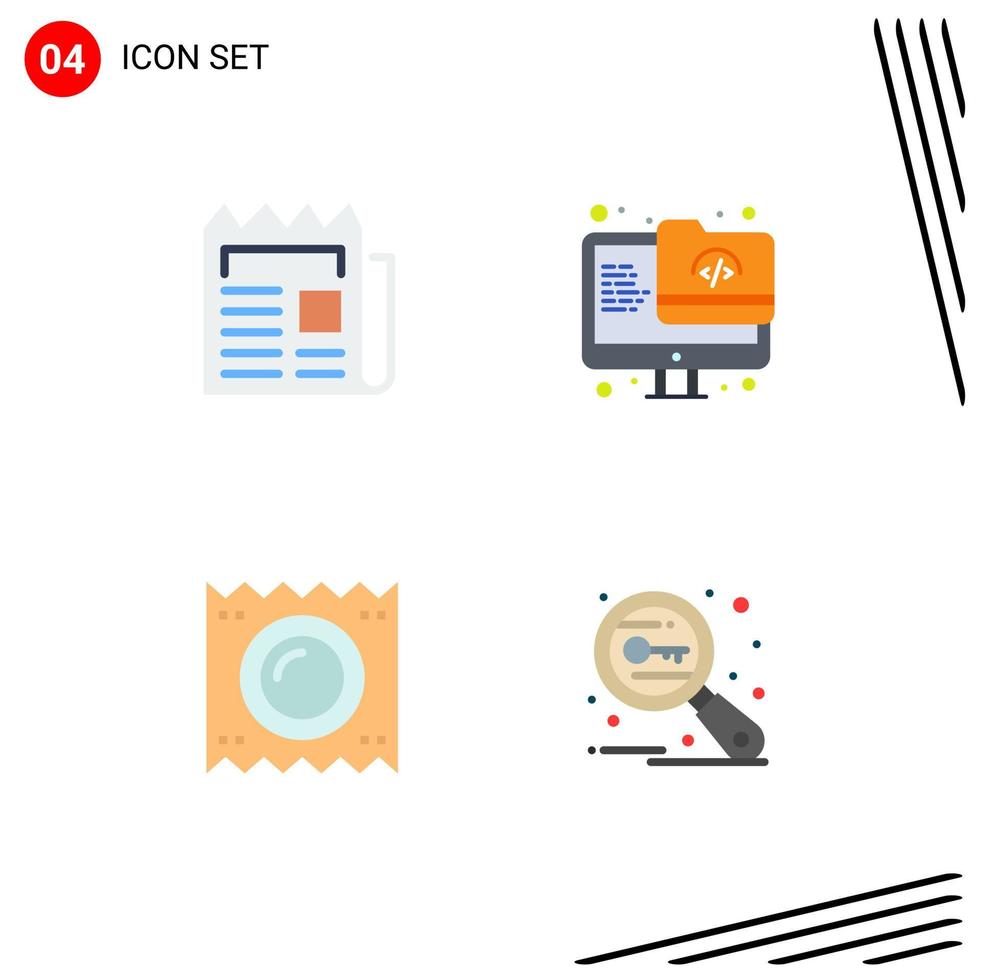 Pack of 4 creative Flat Icons of media condom newspaper folder medical Editable Vector Design Elements