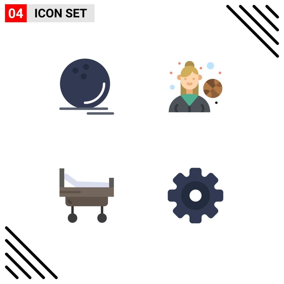4 User Interface Flat Icon Pack of modern Signs and Symbols of bowling hospital ball female player gear Editable Vector Design Elements