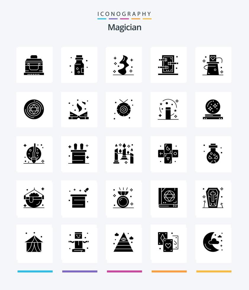 Creative Magician 25 Glyph Solid Black icon pack  Such As hat. show. magic. piercings. box vector