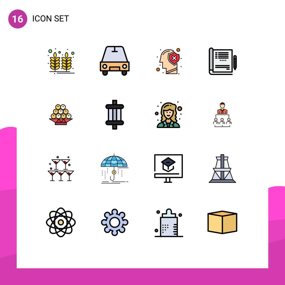 16 User Interface Flat Color Filled Line Pack of modern Signs and Symbols of fruit report head medical doctor Editable Creative Vector Design Elements