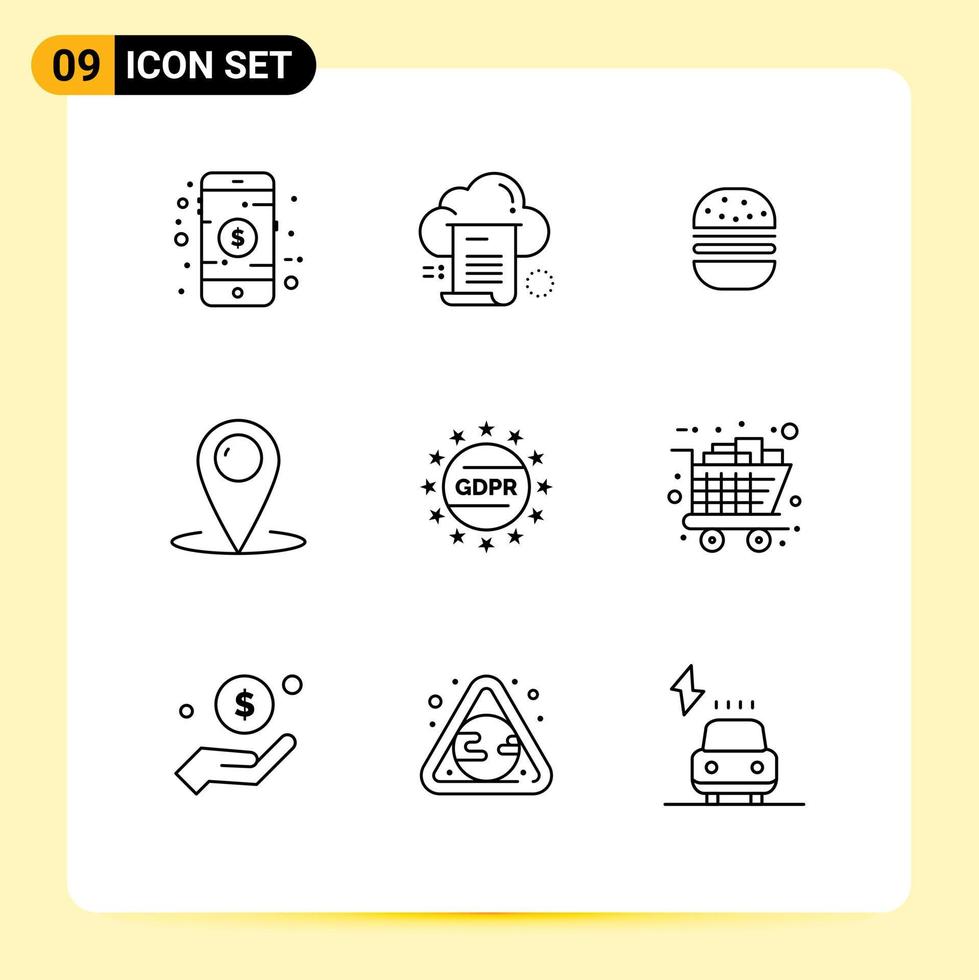 Pictogram Set of 9 Simple Outlines of service customer computing contact food Editable Vector Design Elements