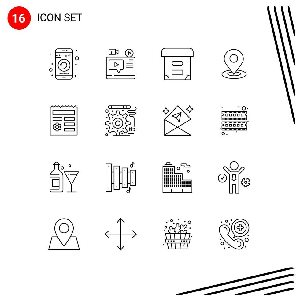 Group of 16 Modern Outlines Set for basic navigation youtube map documents Editable Vector Design Elements