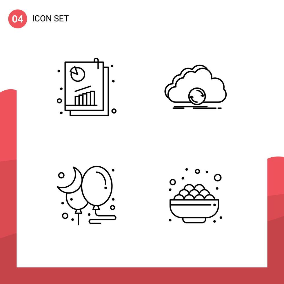 Editable Vector Line Pack of 4 Simple Filledline Flat Colors of analysis synchronization seo analysis syncing moon Editable Vector Design Elements