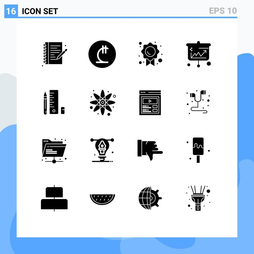 Universal Icon Symbols Group of 16 Modern Solid Glyphs of education business certificate banking projector Editable Vector Design Elements