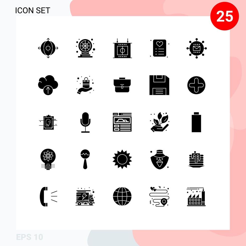 Universal Icon Symbols Group of 25 Modern Solid Glyphs of optimization mail football engine love Editable Vector Design Elements