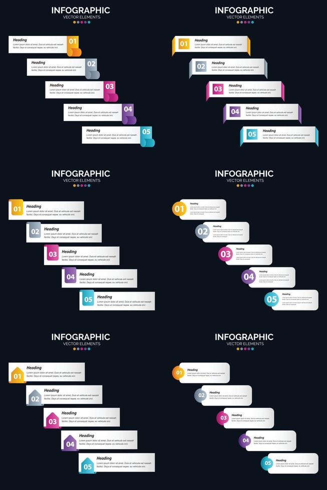 Use six vector infographics from our pack to communicate your business ideas.