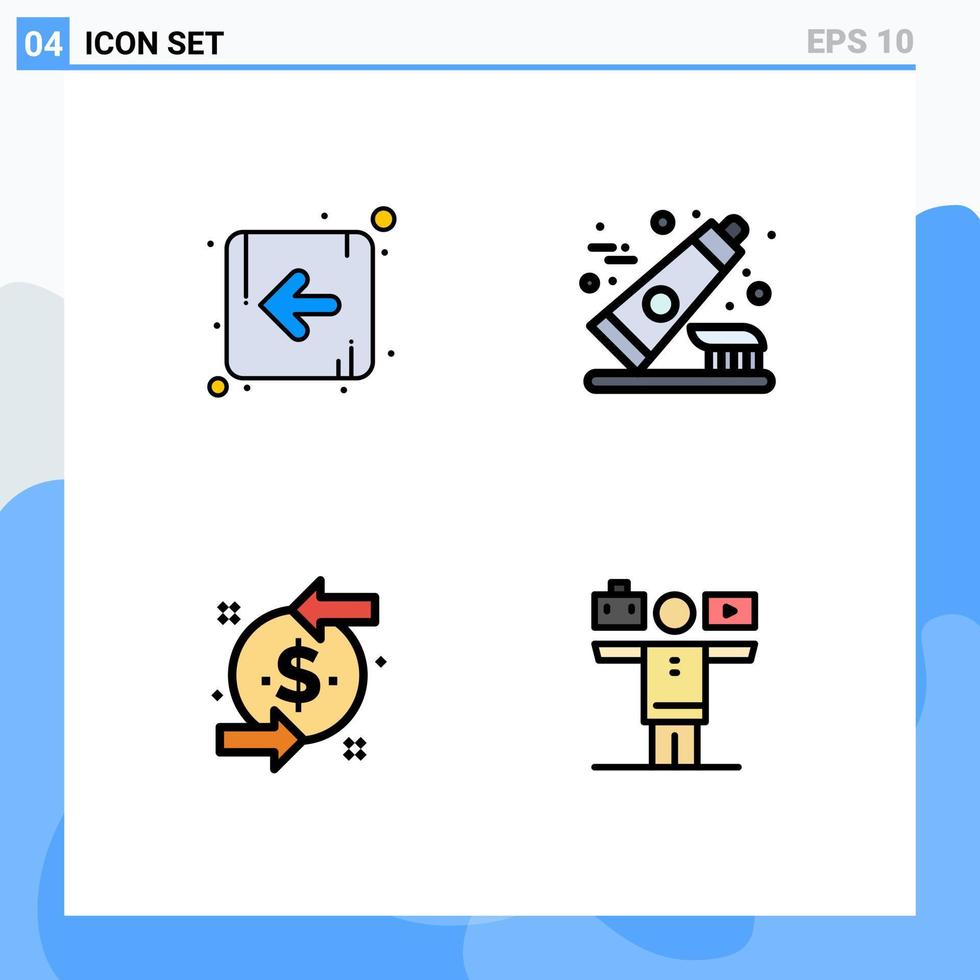 paquete de 4 signos y símbolos de colores planos de línea de relleno modernos para medios de impresión web, como dentífrico de dólar de flecha, elementos de diseño vectorial editables de equilibrio limpio vector