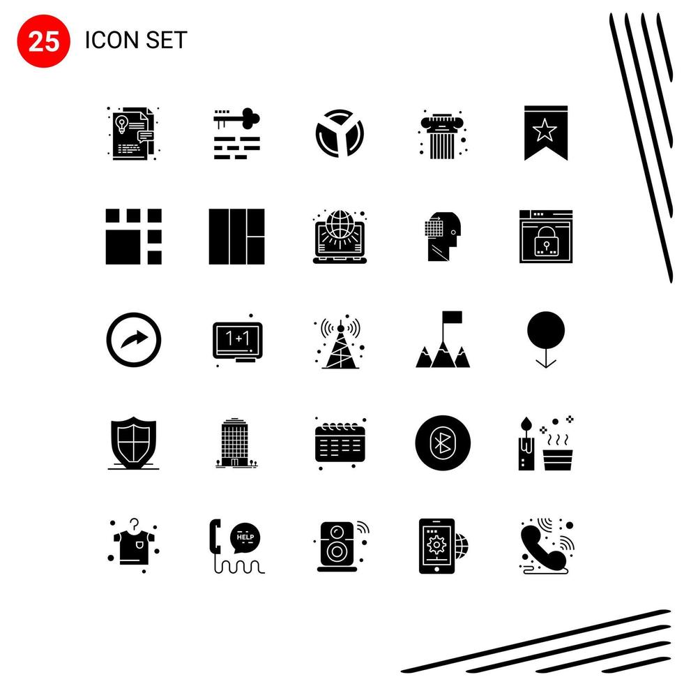 Pack of 25 Modern Solid Glyphs Signs and Symbols for Web Print Media such as insignia badge graph greek cultural Editable Vector Design Elements