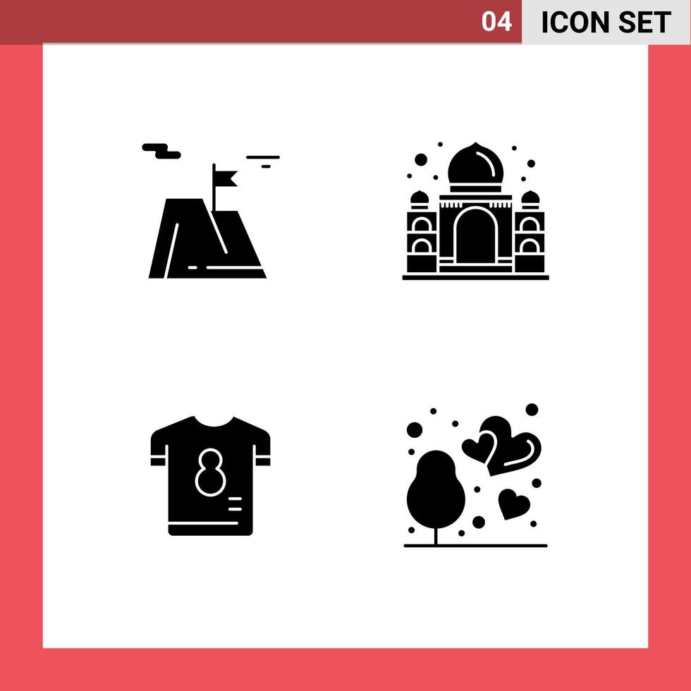 Pictogram Set of 4 Simple Solid Glyphs of flag football achievement mahal player Editable Vector Design Elements